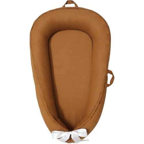 Aila+Aiden Baby Nest, Baby Lounger, Organic Cotton Lounger for Baby, Reversible Breathable Adjustable Portable - Star Collection (Caramel Tan)