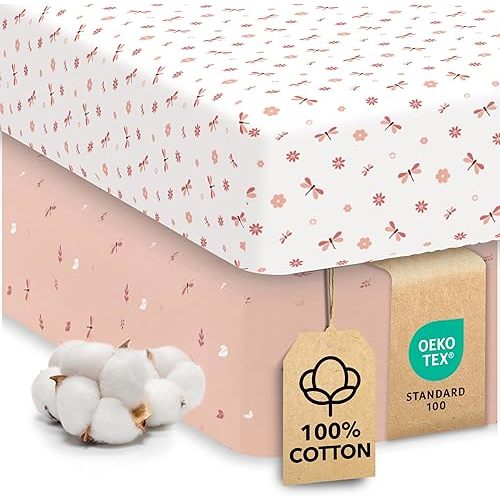 Sweety Fox 2-Pack Crib Sheets - Soft Jersey Cotton Fitted Sheets for Boys and Girls, Mini Crib Sheets, Toddler Bed Sheets (Dragonfly)