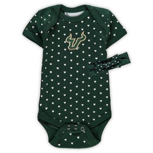 South Florida Bulls Girls Newborn & Infant Hearts Bodysuit & Headband Set - Green