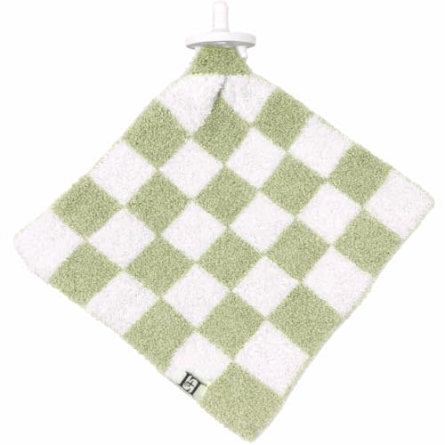 USA Checkered Baby Lovey Security Blanket with Paci Holder – DreamSoft Reversible Plush Mini Comfort Blanket for Newborns, Babies & Toddlers (Green/White)