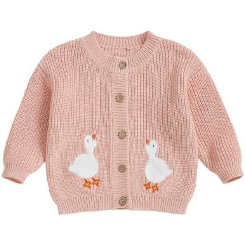 Baby Girl Cardigan Sweater Toddler Goose Embroidered Button Down Knit Sweaters Fall Winter Knitwear Jacket Clothes