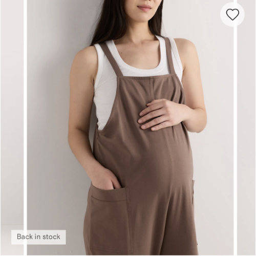 Organic Cotton Maternity Overalls in Ash Brown