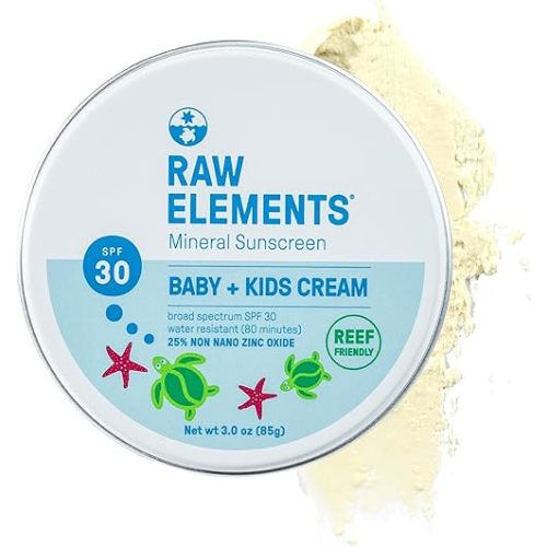 Raw Elements Baby & Kids SPF 30 Organic Sunscreen Tin, Non-Nano Zinc Oxide, Reef-Safe, Cruelty-Free, Gluten & Nut Free, Travel Sunblock 3.0 oz