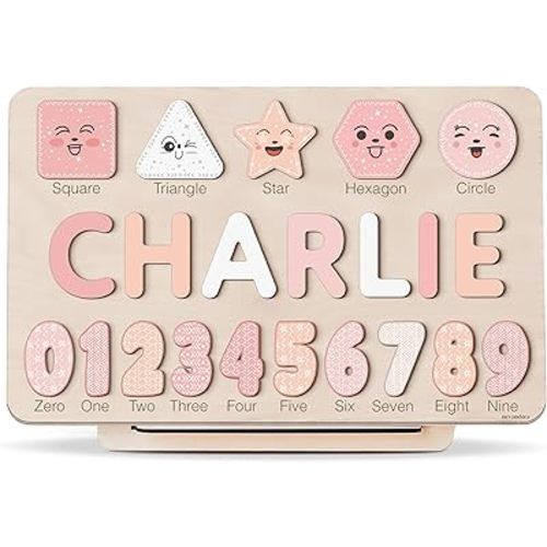 Personalized Name Puzzle with Numbers and Shapes, Name Puzzle for Kids, Custom Birthday Gift for Kids, for Toddlers, Unique New Baby Gift, 1 Year Old Boy and Girl Toys, Wood Toy