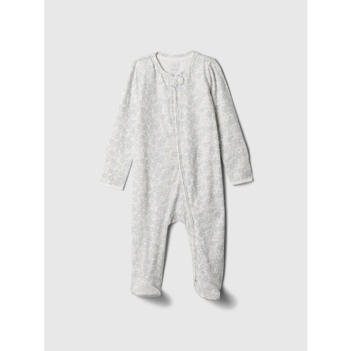 Baby First Favorites Organic Cotton Footed One-Piece in grey floral, size: 3-6 M