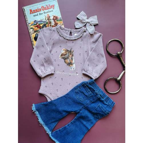 Long Live Cowgirls Waffle Knit Lace Neckline Bodysuit (0-3M) - Purple Floral