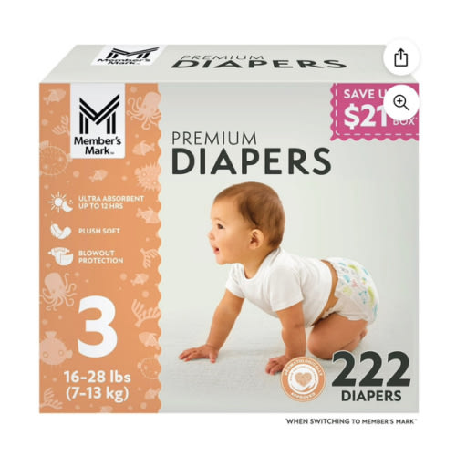 Member's Mark Premium Baby Diapers, Sizes Newborn - 8 - Samsclub.com
