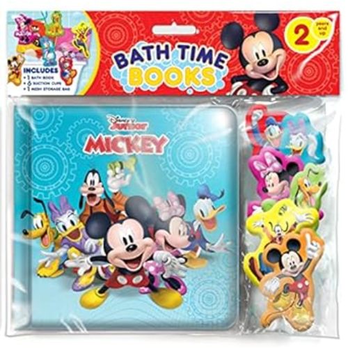 Disney Junior Mickey Bath Time Books - Activity Books for kids, Bath book, 6 Padded suction cups, 1 Mesh bag