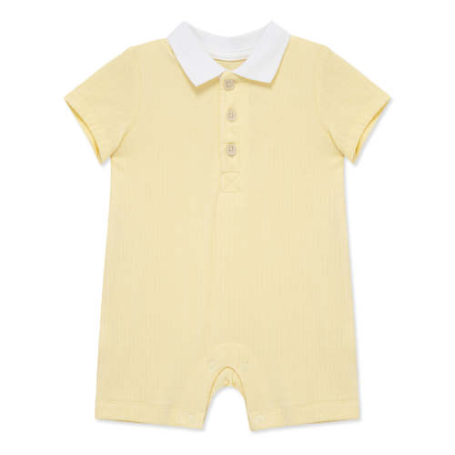 Yellow Rib Knit Polo Romper