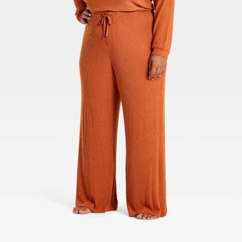 Women's Cozy Ribbed Wide Leg Pants - Auden™ Rust XXL