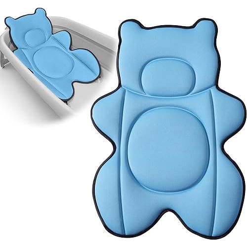 Infant Baby Bath Cushion,Fits Inside Most Baby Bathtubs, Breathable Soft Baby Bath Support Seat,Baby Bath Pad Bath Pillow for Bathtub,Newborn Bath Mat with 4 Suction Cups (Blue)
