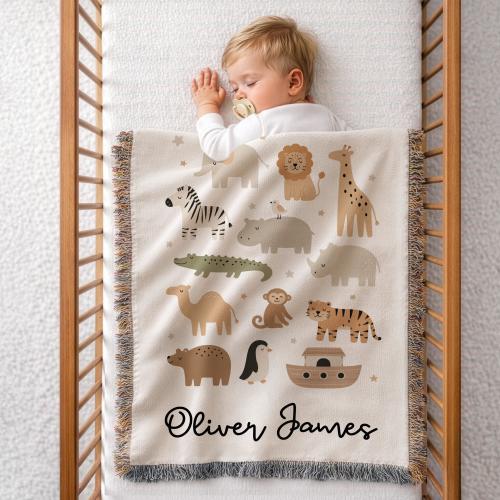 Custom Baby Name Blanket for Animal Nursery Noahs Ark Decor Baby Boy Blanket personalized with Name