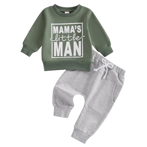 FOCUSNORM Toddler Baby Boy Fall Outfit Mama's Boy Letter Embroidery Sweatshirt Top Elastic Pants Set Cute 2pcs Winter Clothes