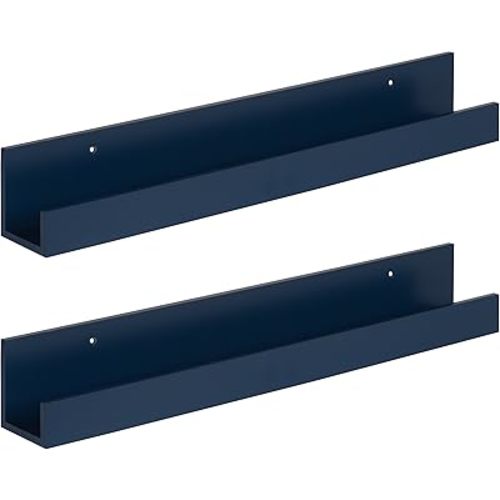 Kate and Laurel Levie 24 inch 2-Pack Wood Floating Wall Shelf Picture Frame Holder Ledge, Navy Blue