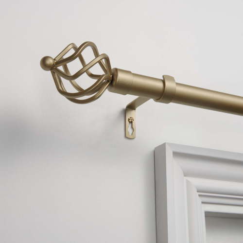 EXCLUSIVE HOME Torch 1" Curtain Rod and Coordinating Finial Set, Gold, Adjustable 36"-72"