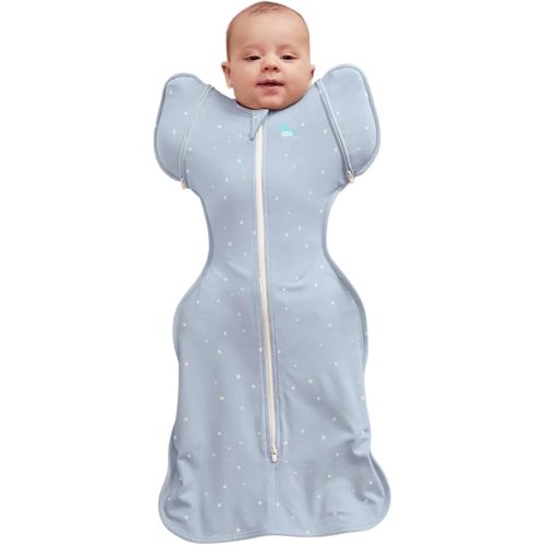 Love to Dream Swaddle Up Transition Bag Original, Arms Up Position, Light and Ultra Breathable Cotton - Sleep Bag - 1.0 TOG - (20-24°C) Ideal for Moderate Temps (Twinkle Powder Blue, Medium, 6–8.5kg)