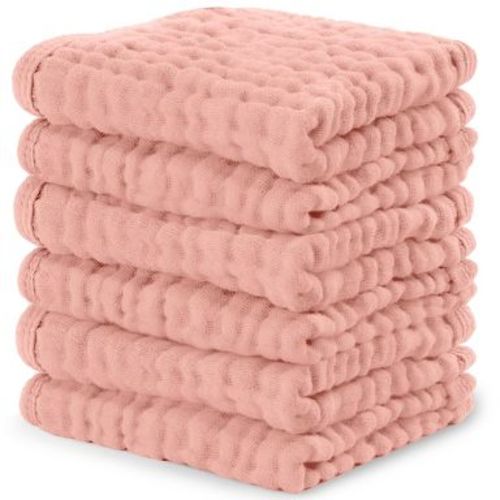 Baby Washcloths Muslin Cotton, Large 10”x10” by Comfy Cubs - Bold Blush, Pack of 6