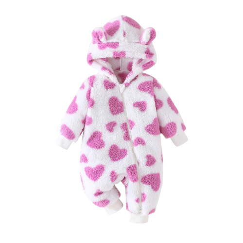 Busydd Baby Girl Winter Clothes 0-18 Months Comfy Warm Fleece Baby Girl Romper Fashion Print Long Sleeve Hooded Zipper Infant Girl Clothes Rompers 9-12 Months