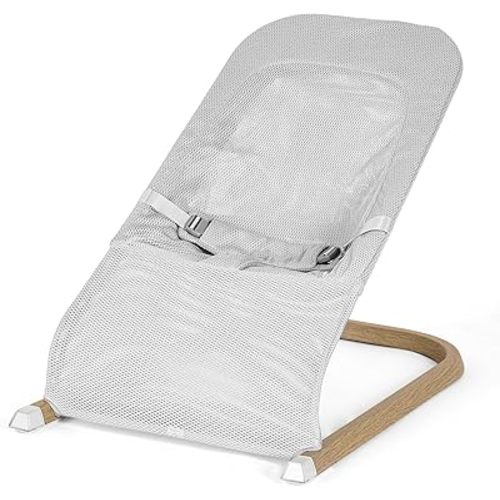 SeedFuture Baby Bouncer, Portable Baby Bouncer Seat for Babies 0-12 Months with Wood Grain Base Natural Vibrations, Grey