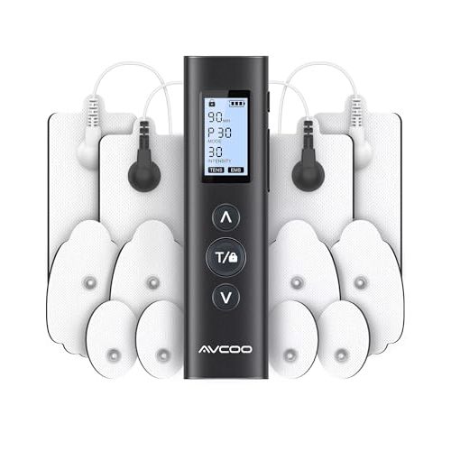 AVCOO 30 Modes TENS EMS Unit Muscle Stimulator for Pain Relief, 12 Pcs Pads | Compact Dual Channel EMS Muscle Stimulator for Back, Shoulder, Neck Pain Relief, Physical Therapy, 30 Intensity Levels