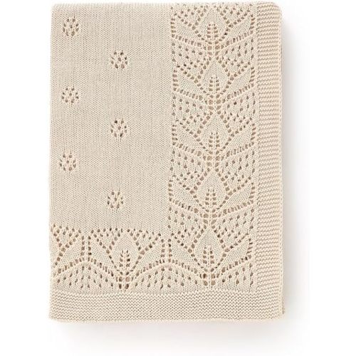 LAWKUL Cellular Blanket Baby 100% Cotton Knitted Soft Babe Crochet Blankets for Newborn Boy Girls Toddler Beige 100x80cm