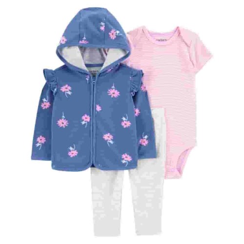 Carters Baby Girl Cardigan Outfit Set - 3-Piece Floral Print