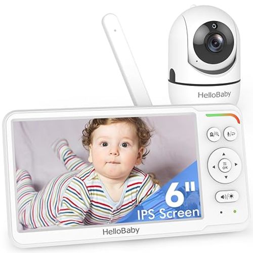 HelloBaby No Wifi Baby Monitor with 6" World First IPS Screen 30-Hrs Battery, Remote Pan/Tilt/Zoom Camera, No WiFi Video Baby Monitor Camera and Audio, ECO, VOX, 2-Way Talk, Night Vision, 1000ft, Portable
