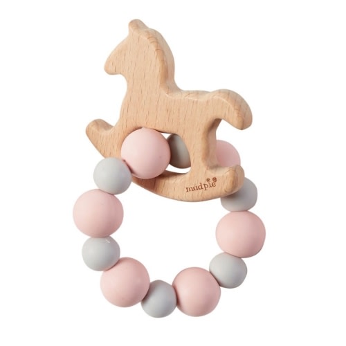 Mud Pie Pink Horse Wood Teether