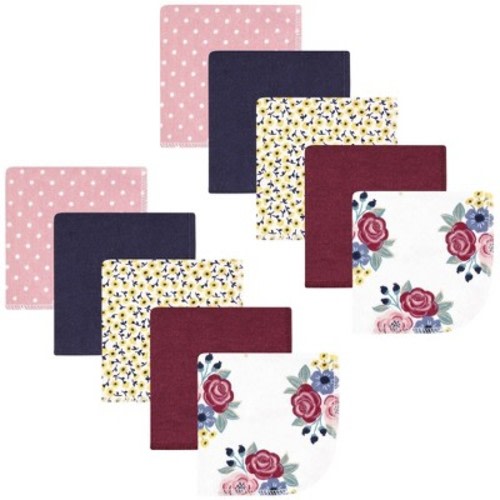 Hudson Baby Infant Girl Flannel Washcloths, Blush Navy Floral 10Pk, One Size