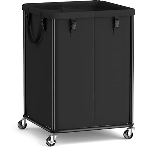 SONGMICS Laundry Basket with Wheels, Rolling Laundry Hamper with Steel Frame, Removable Liner Bag,45 Gallon (170 L), Ink Black URLS031BH01