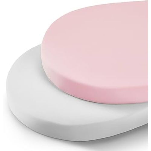 TILLYOU Baby Bassinet Sheets for Girls Boys, Fit for Hourglass Oval Rectangle Bassinet Mattress Sheets, 33”X16”, 2 Pack Gray and Pink