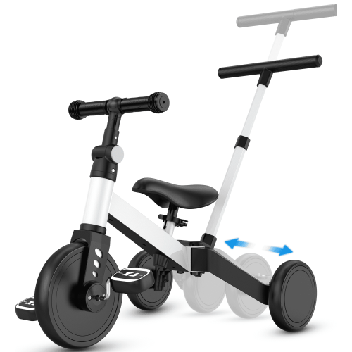 TNTANTS 4 in 1 Toddler Bike, Kids Tricycle for 1-5 Years Old, Toddler Tricycle for Boy Girl, Baby Balance Bike with Parent Steering Push Handle, Removable Pedal, Adjustable Seat White