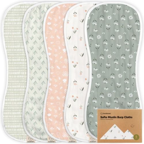 Keababies 5pk Organic Softe Muslin Burp Cloths For Baby Girls And Boys, Large Absorbent Burping Cloths For Babies, Baby Burp Clothes (fleur)