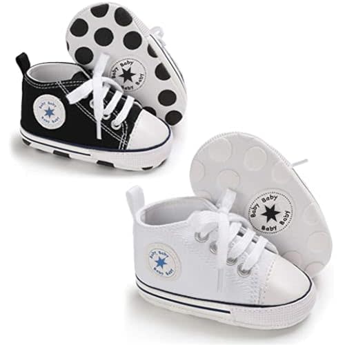 Unisex Baby Boys Girls Shoes, Newborn Infant Non-Slip Canvas Denim High Top Sneakers, Toddler First Walkers Shoes