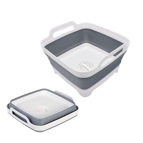 2.4 Gal(9L) Collapsible Dish Basin with Drain Plug, Space Saving Outdoor Multiuse Foldable Sink Tub, Dishpan, Kitchen Storage Tray for Camping, Vegetable Washing, RV