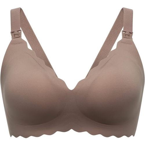 Momcozy Nursing Bras for Breastfeeding, Seamless Pregnancy Maternity Bra Wireless Classic Jelly Strip Support Nursing Bra - Medium - Dark Brown