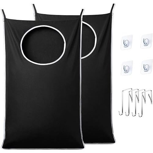 XL Hanging Laundry Hamper Bags, Door Laundry Hamper with 2 Types of Hooks for Dirty Clothes, Save Bathroom Space Size:36.5x 22 Inch Hanging Laundry Storage Bag (Black)