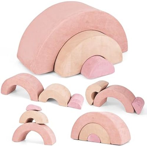 INFANS Climbing Toys for Toddlers, 3pc Foam Climbing Blocks Rainbow Shaped Indoor Play Set, Soft Equipment Modulars Rainbow Crawling Tunnel Playroom Couch for Children Playroom Baby (Pink)