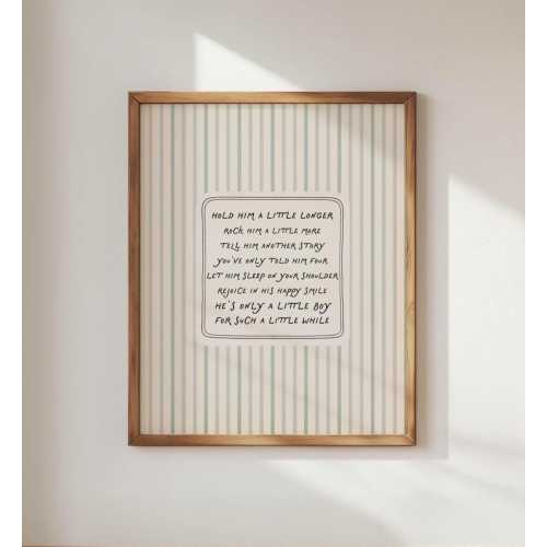 Hold Him a Little Longer Poem Print | Vintage Nursery Wall Art for Boys Room
