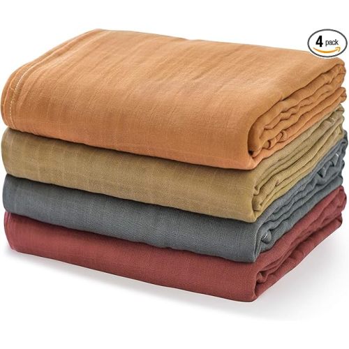 Momcozy Muslin Swaddle Blanket, 4 Pack Ultra Soft Neutral Swaddle Blankets, Skin-Friendly Large 47'' x 47'' Baby Essentials, Ideal Baby Swaddle for Baby Shower Gifts, Warm Amber