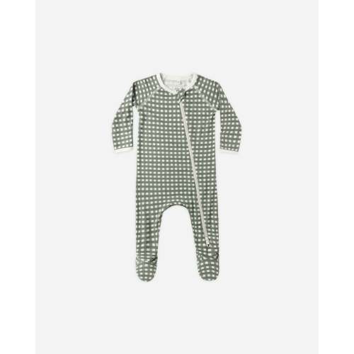 Bamboo Zip Footie || Forest Check – Quincy Mae