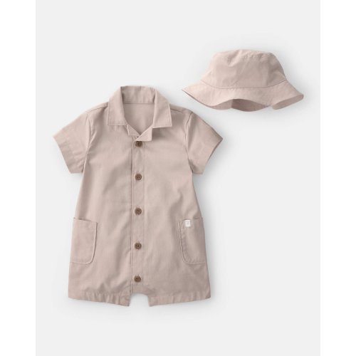 Baby Boy 2-Piece Canvas Short-Sleeve Romper Set - Khaki | Carter's