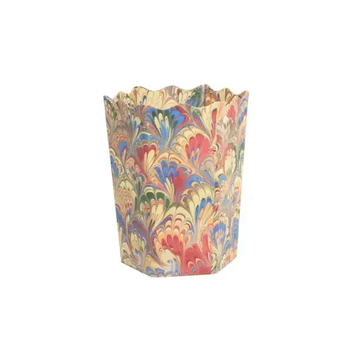 Hand-Marbled Scallop Waste Bin / Storage Bin in Multicolor | Over The Moon