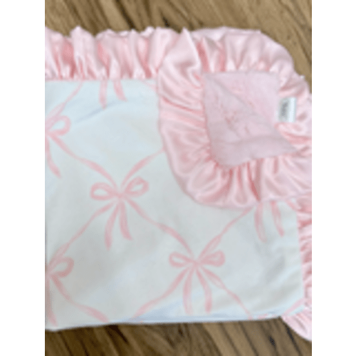 Luxurious pink & white ribbon Minky ruffle blanket – JaBella Designs
