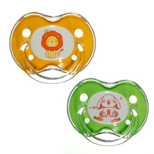 Binky Playtex Baby Orthodontic Pacifier with Snap-On Cover, Air Comfort Shield, Medical Grade Silicone, Up to 6 Months, Orange & Green (2 Count)