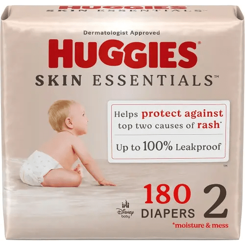 Huggies Size 2 Diapers, Skin Essentials Baby Diapers, Size 2 (12-18 lbs), 180 Count (3 Packs of 60)