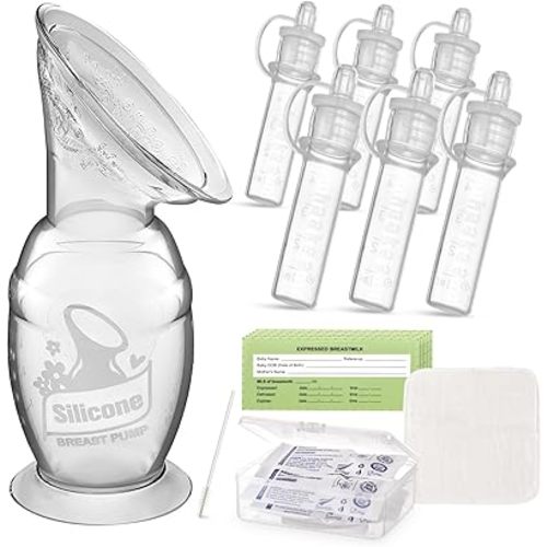 haakaa Manual Breast Pump 5oz/150ml & Silicone Colostrum Collector Kit Ready-to-Use Pack (0.1oz/4ml, 6pcs)