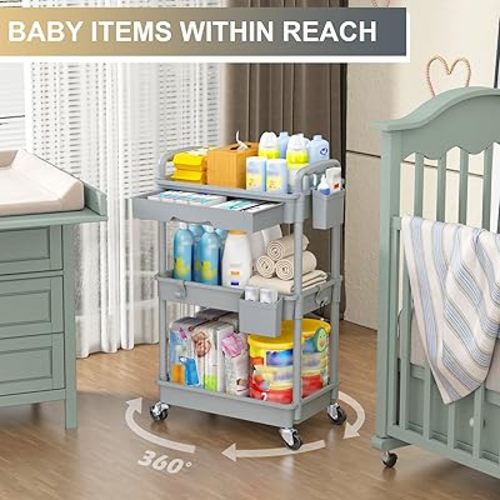 3 Tier Rolling Cart Organizer for Baby Items