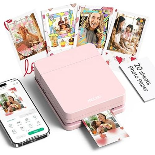 Nelko Photo Printer, PP01 Color Mini Portable Printer, Instant Smartphone Inkjet Printer, Sticky-Back Rechargeable Portable Picture Printer for iOS & Android, Smart AI APP, Valentine's Day Gift, Pink