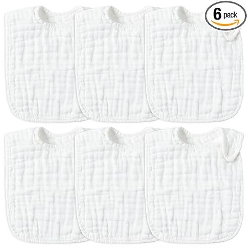Snap Muslin Cotton Baby Bibs White Adjustable Drool Bib Burp Cloths 6 Pack